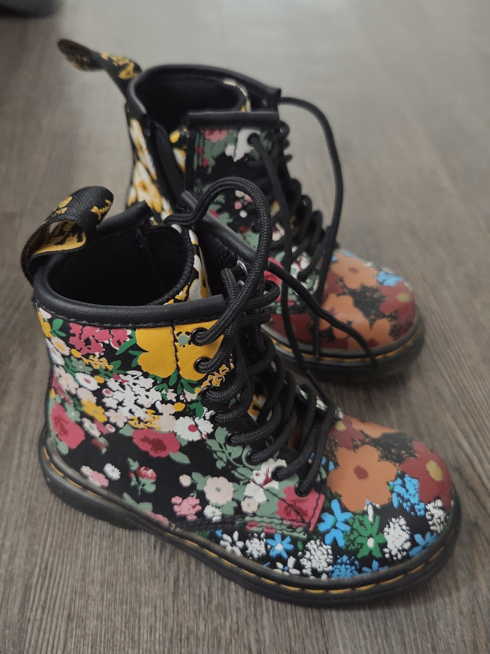 Dr Marten's Youth 1460 Leather Floral Mash Up Leather Lace Up Boots